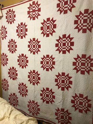 Red And White Cross Star Quilt