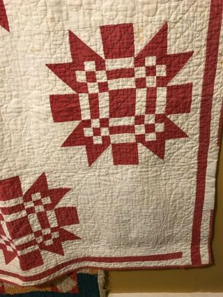 Red And White Cross Star Quilt 2