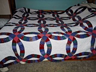 Hand Stitched Wedding Ring Quilt Full /queen