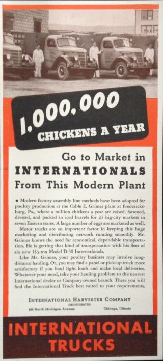 1938 Ad (xe25) International Harvester Co.  Model D - 30 Trucks Coble Grimes Plant