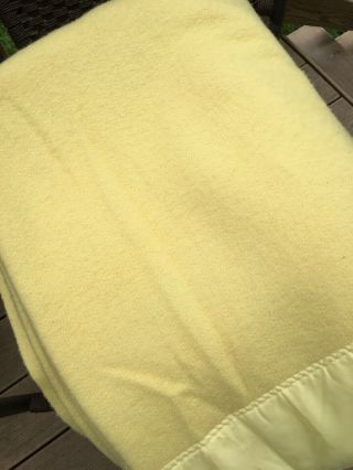 Vintage Faribo Wool Blanket 68” X 88” Blanket.  Yellow W/satin Trim.  Euc