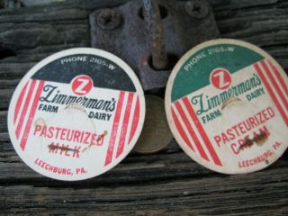 2 Zimmerman Milk Cap,  Leechburg,  Pa. ,  Armstrong County Pasteurized Milk Cream,  1 5/8