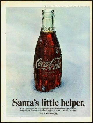 1968 Vintage Ad For Coca - Cola/vintage Bottle In Snow Scene/santa (101812)