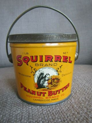 Rare Antique Vintage Advertising Squirrel Peanut Butter Tin Pail 1 Lb Great
