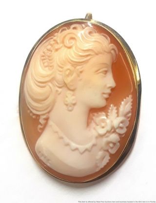 Vintage 18k Yellow Gold Fine Cameo Ladies Fashion Pendant Brooch Jewelry