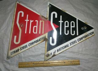 Vintage Enamel Or Porcelain Stran Steel Corporation Sign.  18 " X 13.  5 " Inches