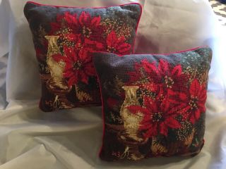 Vintage Imperial Elegance Needlepoint Christmas Pillows 12”x12” Set Of 2