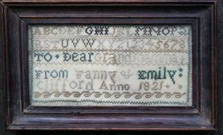 Interesting Miniature Antique Sampler 1821 Gift From Fanny & Emily Clifford