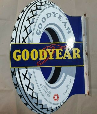 Goodyear Balloon 2 Sided Vintage Porcelain Sign 23 X 36 Inches With Flange