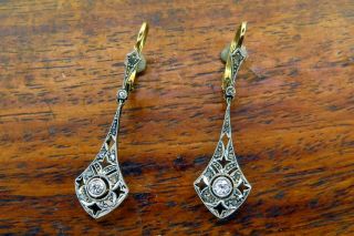 Vintage Platinum 18k Gold Victorian Art Deco Rose Cut Diamond Filigree Earrings