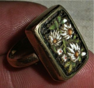Antique C.  1750 Georgian Period 14k Gold Micro Mosaic Flower Ring Nicedetail Vafo