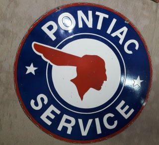 Porcelain Enamel Pontiac Service Double Sided 30inch Diameter Sign
