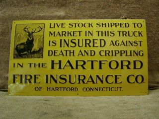 Vintage Hartford Insurance Sign Antique Old Embossed Old Stock Nos 6120
