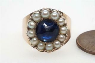 Antique Georgian Gold Pearl & Blue Paste Mourning Ring C1809 Catherine Howell