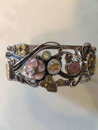 Mars & Valentine Echo Of The Dreamer Victorian 925 Brass Jeweled Cuff Bracelet