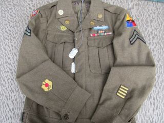 Rare Named Wwii Us Armored Div Red Ball Express Ike Jacket W/ Dog Tags