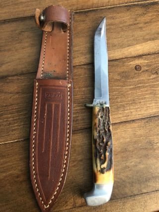 Vintage Case Xx Fixed Blade Hunting Knife With Leather Sheath