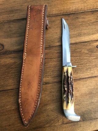 Vintage Case XX Fixed Blade Hunting Knife With Leather Sheath 2