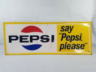 Vintage Pepsi Metal Sign Say " Pepsi,  Please " Advertising Stout Sign Co.  Man Cave