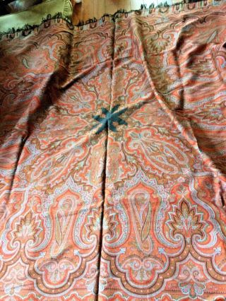 Antique Woven Wool Paisley Large Shawl Piano Cloth Gorgeous 72 X 72 Aches