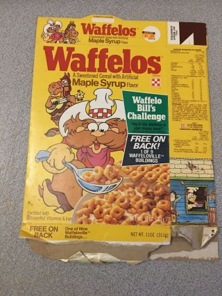 Waffelos Vintage Cereal Box Rare W/ Waffeloville Bill’s Milk Bar Back Ralston