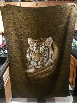 Vtg Biederlack Of America Reversible Blanket Throw Tiger Made In Usa 48 " X70 " Euc