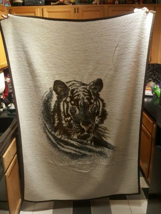 VTG Biederlack Of America REVERSIBLE Blanket Throw TIGER Made In USA 48 