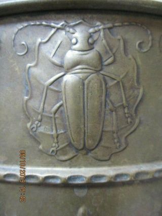 Antique Art Nouveau Tiel Of Holland Copper / Brass Plant Pot Holder With Beetles
