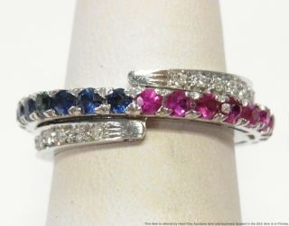 Designer Natural Ruby Sapphire Diamond 18k Ring White Gold Reversible Vintage