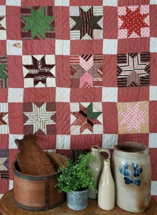 Grand Early Pa Antique Turkey Red Star Quilt 80x80 Gorgeous Fabrics