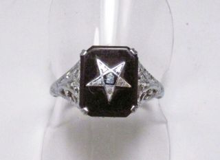 Vintage Order Of The Eastern Star Oes Masonic 10k White Gold Ladies Ring Sz 7.  75