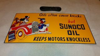Vintage Sunoco Motor Oil Mickey Mouse Donald,  Goofy 24 " Porcelain Metal Gas Sign