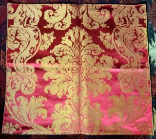 Vintage Italian Raspberry Baroque Silk Damask 16th C Style Textile For Cushion