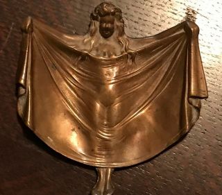 Antique Art Nouveau Bronze Naughty Girl Pinup - Up Dish Or Ashtray,  19th Century