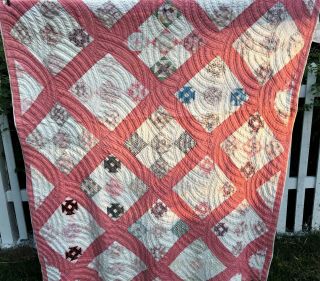 Vintage 30s/40s Handmade Feed Sack Fabric Neat Pattern Quilt 64 " X 77 "