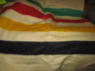 Vintage Wool Blanket 4 Stripe Style Very Heavy Spread Hudson Bay Full Size