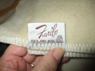 Vintage Wool Blanket Faribault Mills MN 3 Stripe Style Faribo USA HEAVY CREAM 2