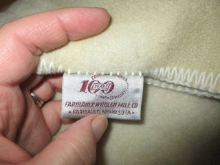 Vintage Wool Blanket Faribault Mills MN 3 Stripe Style Faribo USA HEAVY CREAM 3
