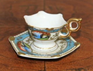 Antique Japanese Porcelain Bone China Espresso Tea Cup And Saucer Set Signed K