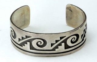 Vintage Hopi Zuni Sterling Silver Cuff Bracelet Waves Clouds Artisan Signed Cl