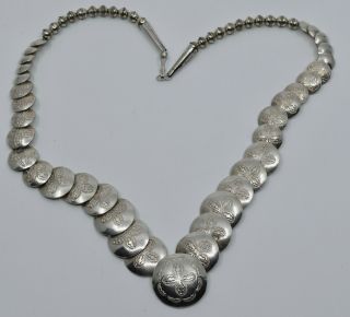 Vintage Southwest Beaded Large Sterling Silver Necklace Round Stamped Beads