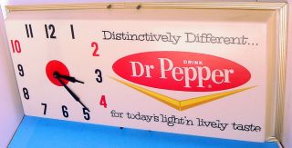 1950s Drink Dr.  Pepper " Distinctively Different.  " 26 " Lighted Wall Clock