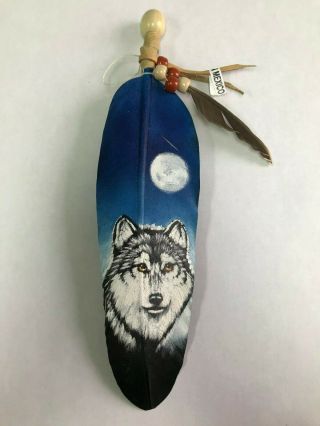 Hand Painted Feather,  Arts & Crafts,  Southwest,  Santa Fe,  Wolf 2
