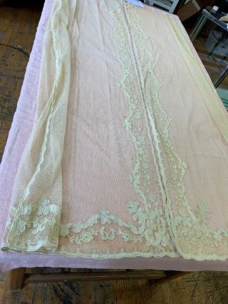 Tambour Lace Curtain Pair - Antique Vtg Set Of 2 31” X 79”.