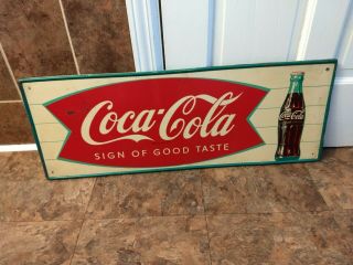 Vintage Coca Cola Fishtail Metal Sign Soda Pop Gas Station 32 " Coke Man Cave