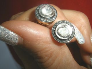Stunning Diamond Antique 1 Ct Old Mine Rose Cut Studs 14k Earrings