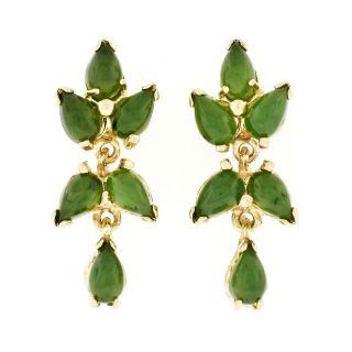 Vintage 14k Yellow Gold Pear Cut Jade Flower Leaf Cluster Drop Dangle Earrings