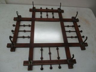 Antique Victorian Stick And Ball Mirror With Hat Hooks