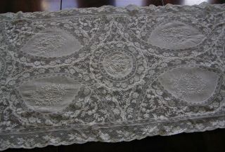 French Vintage Normandy Lace Table Runner 41 1/2 " By 16 "