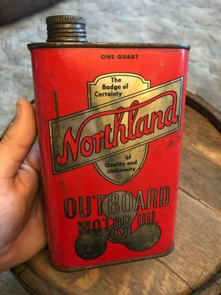 Vintage Northland Outboard Motor Oil Can Rare Quart Can Waterloo Iowa